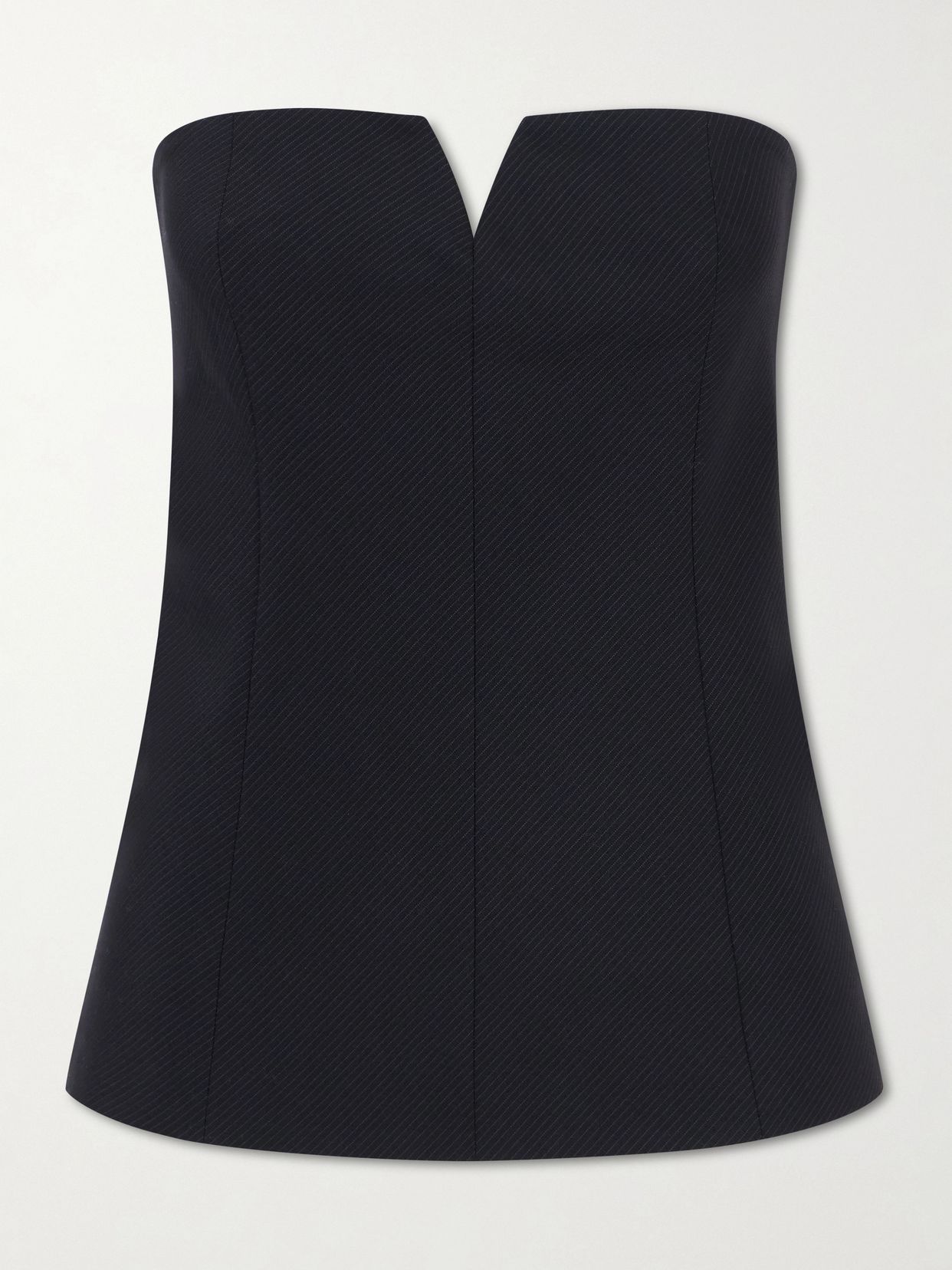 Strapless pinstriped woven top