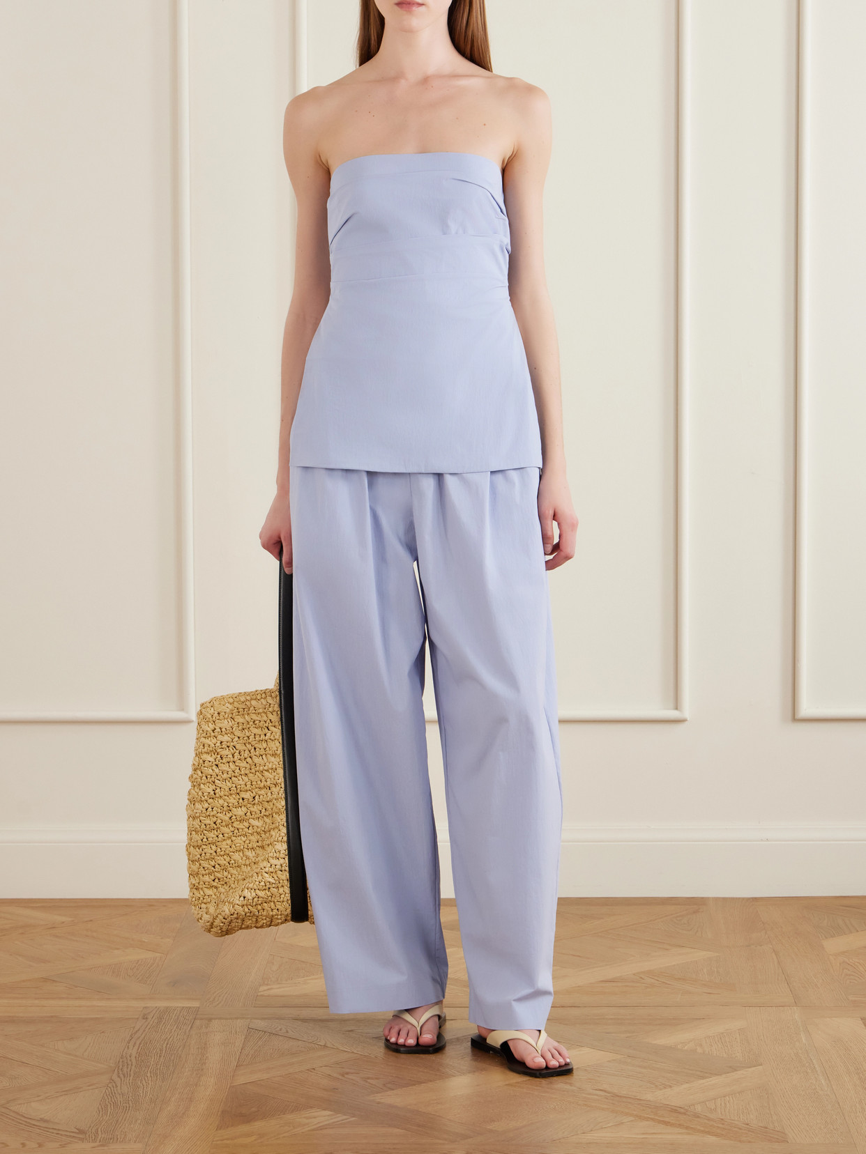 Strapless Cotton-Blend Poplin Top
