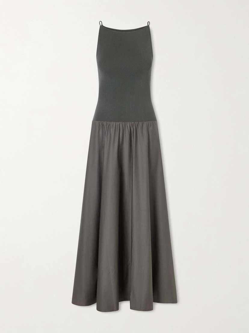 St. Agni Ribbed Jersey And Cotton-blend Poplin Midi Dress
