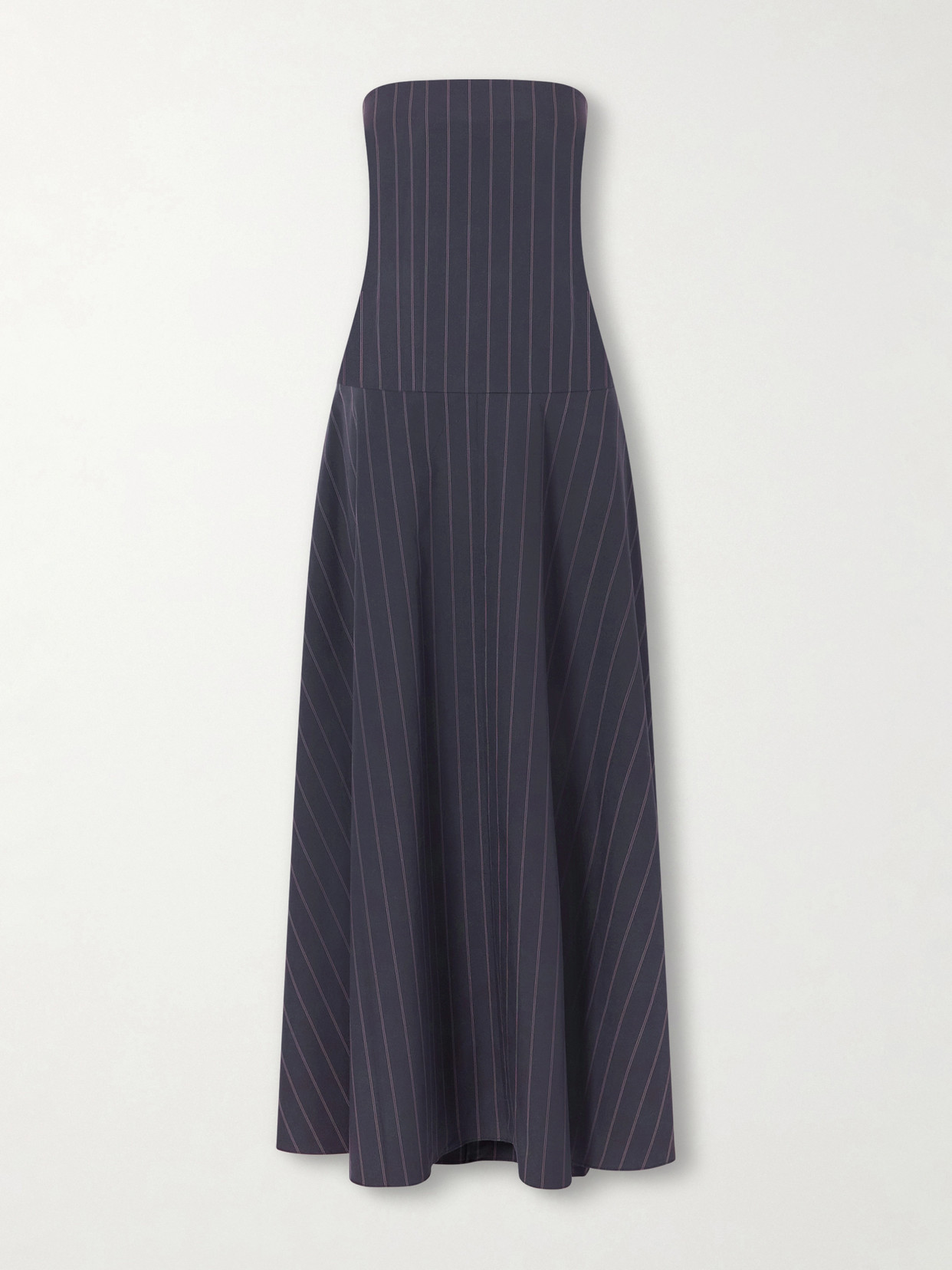 St Agni Strapless Open-back Striped Cotton-blend Maxi Dress In Blue