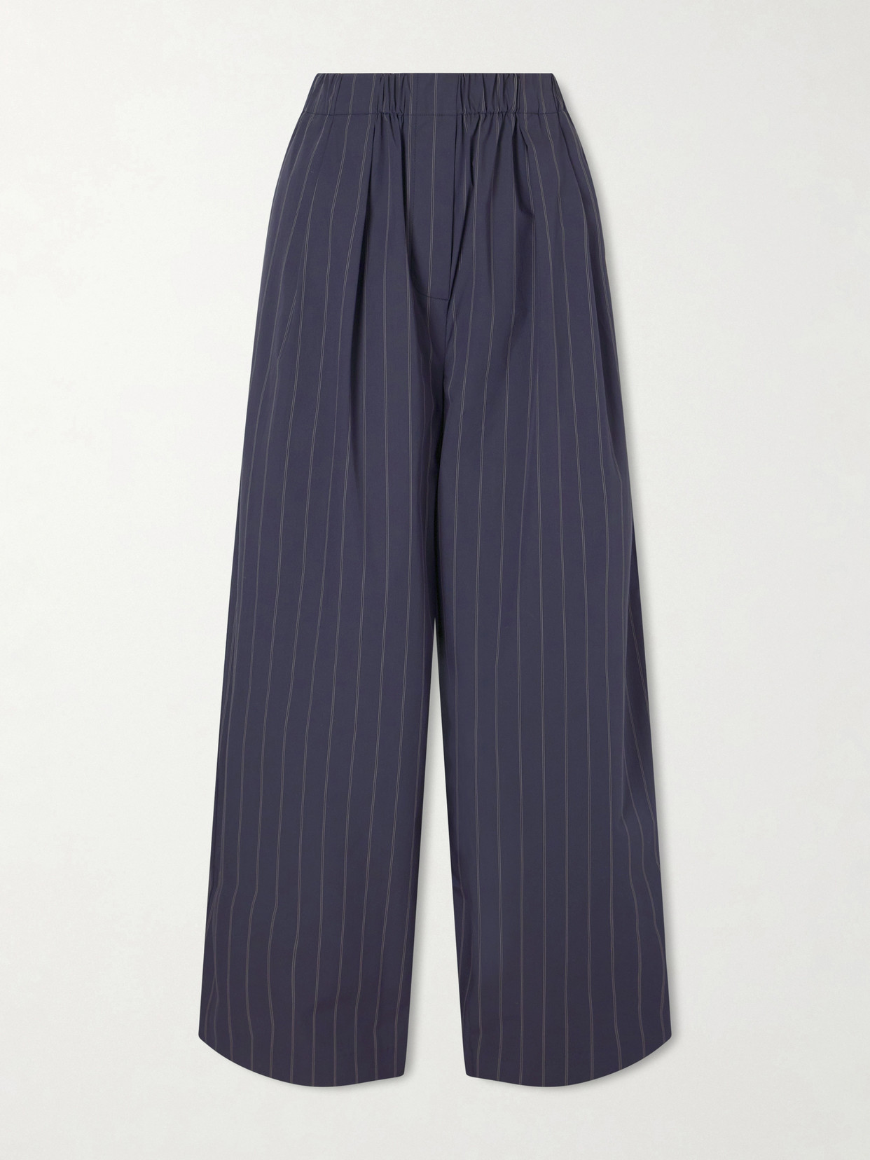 St Agni Pleated Pinstriped Cotton-blend Wide-leg Pants In Blue