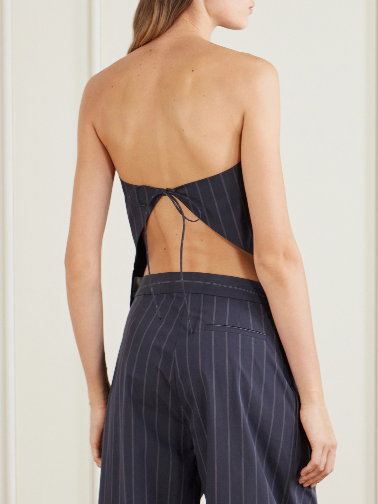Strapless Open-Back Striped Cotton-Blend Top
