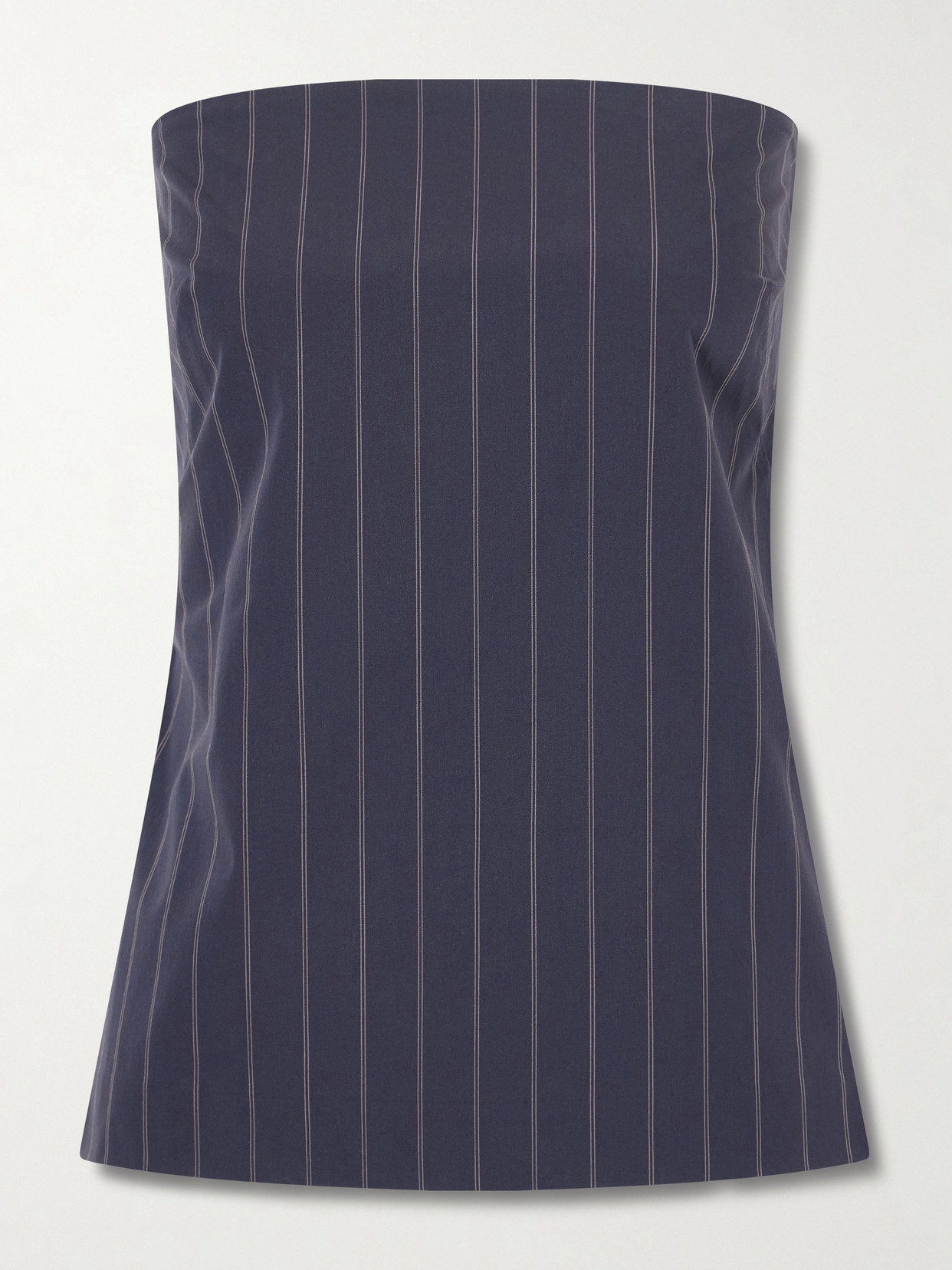 St Agni Strapless Open-back Striped Cotton-blend Top In Blue