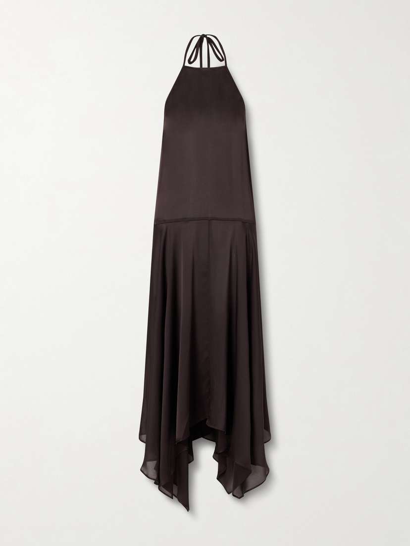 St. Agni Asymmetric Silk-satin Halterneck Maxi Dress