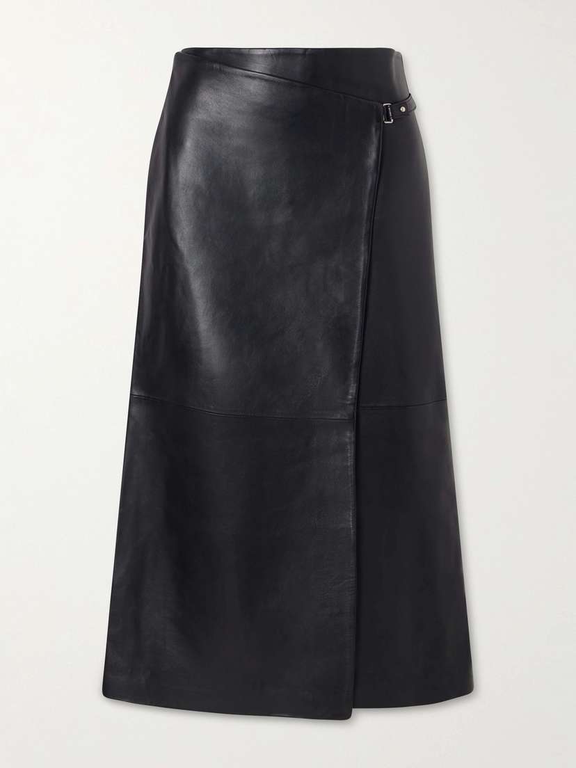 St. Agni Leather Midi Wrap Skirt