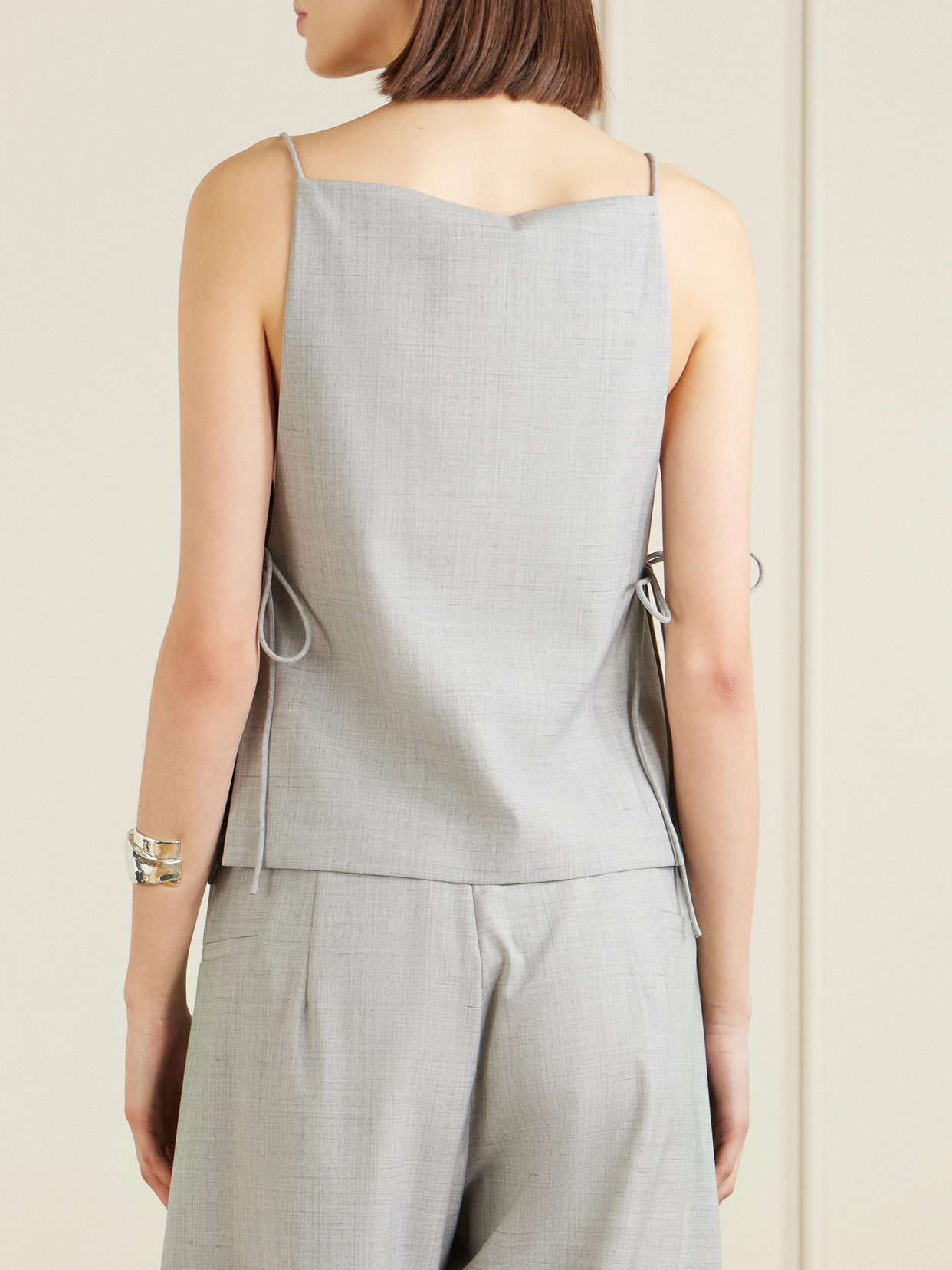 St Agni Tie-detailed Recycled Woven Top In Gray
