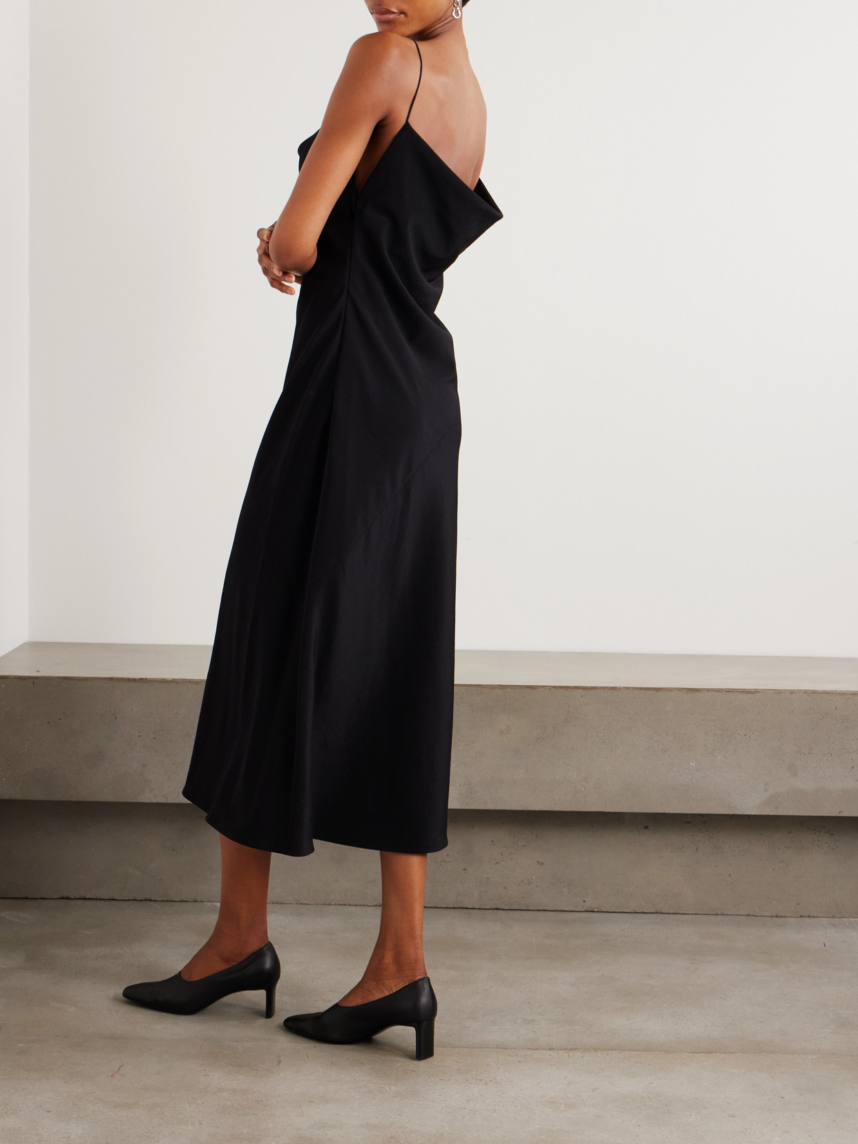Calvin Klein Collection Lynn Draped Wool Crepe De Chine Midi Dress In Black