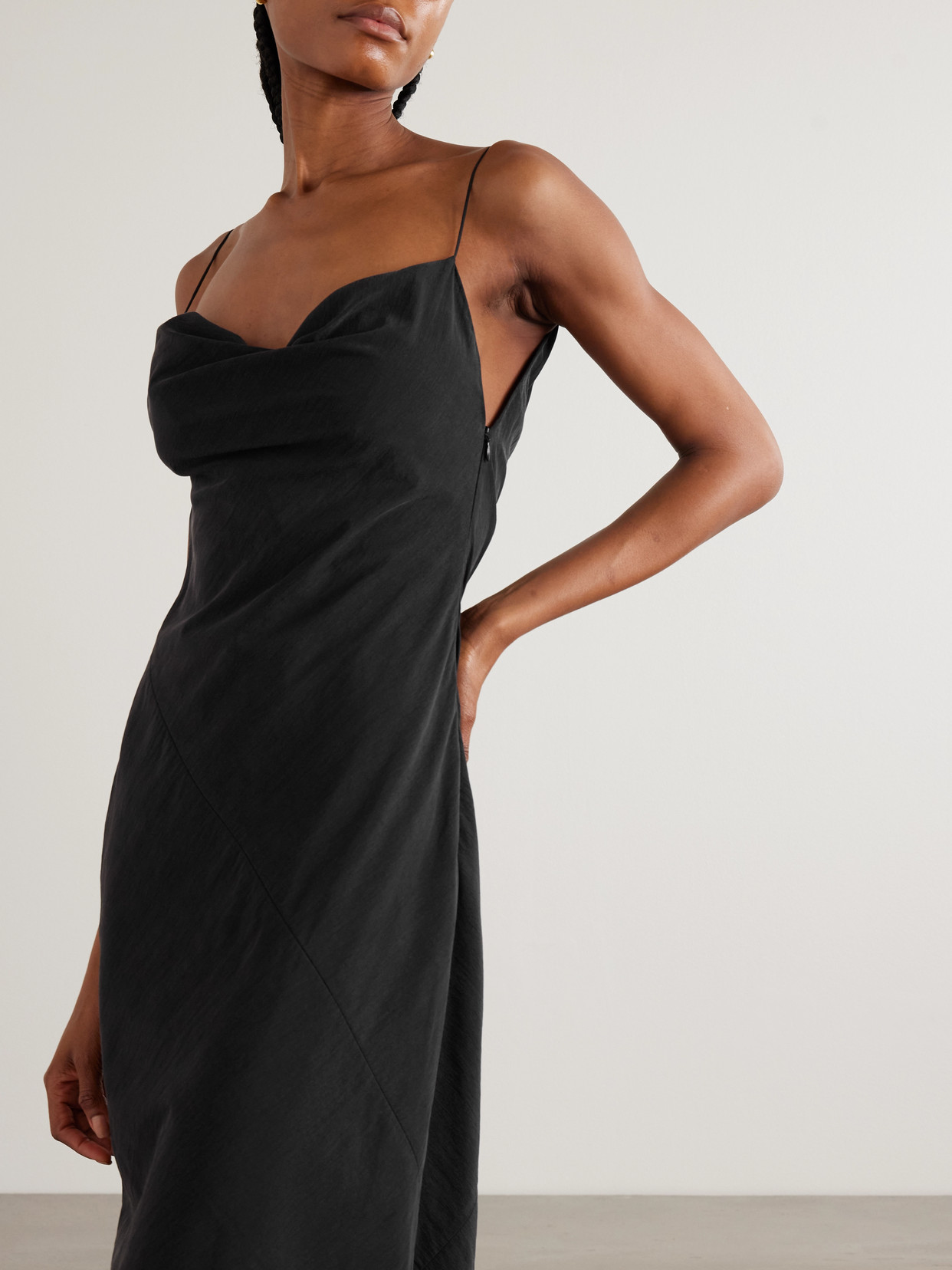 Calvin Klein Collection Lynn Draped Wool Crepe De Chine Midi Dress In Black
