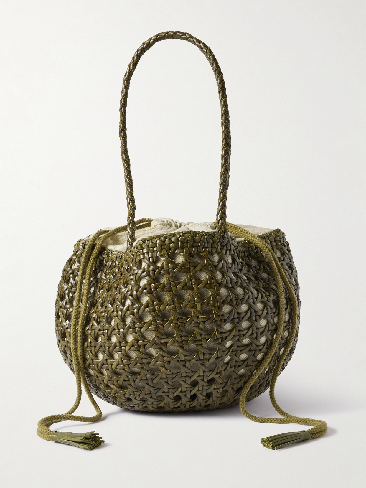 Dragon Diffusion Juventus Woven Leather Bucket Bag In Green