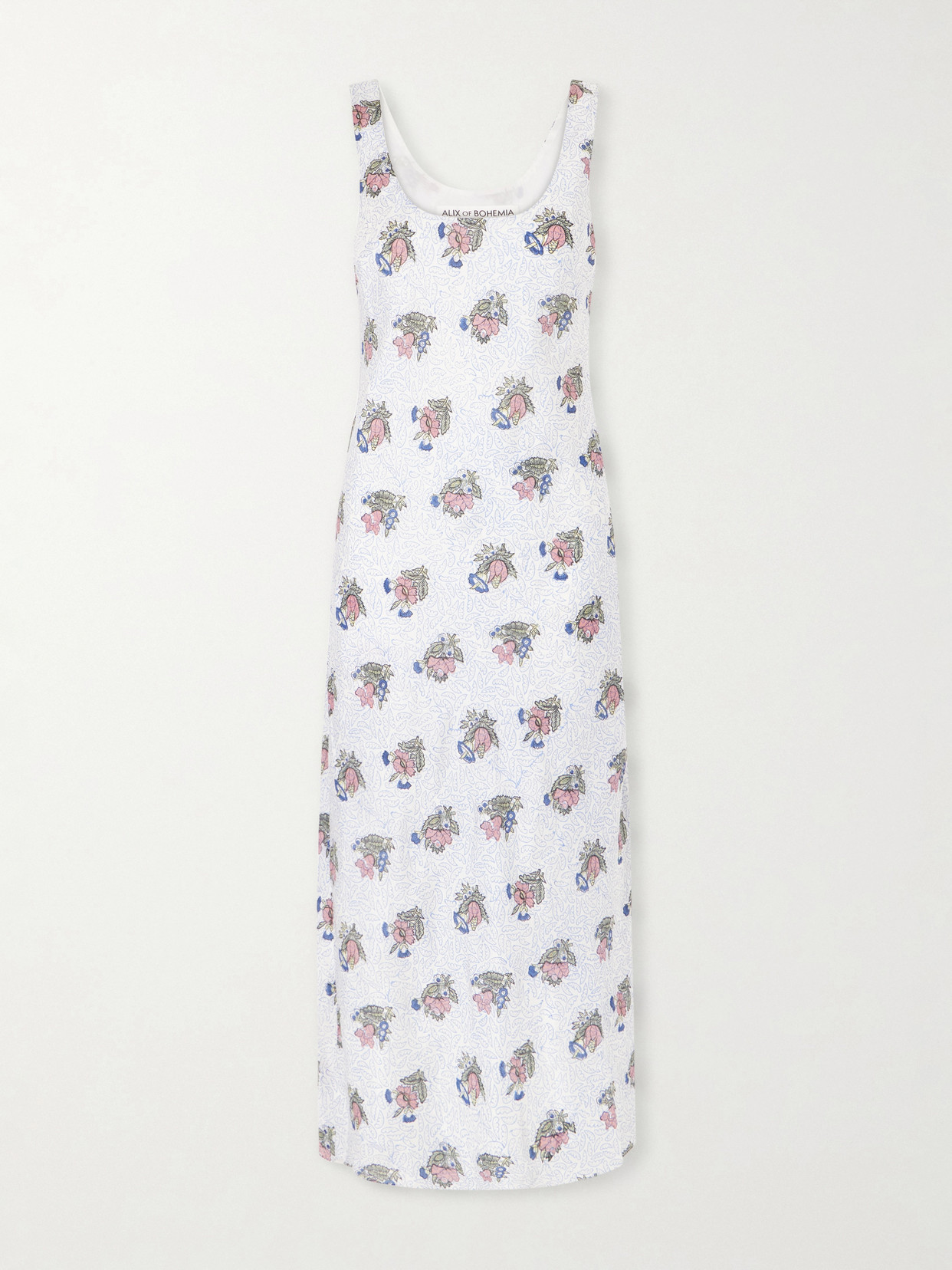 Alix Of Bohemia Adele Mist Quatre Floral Patterned Silk Midi Dress In White