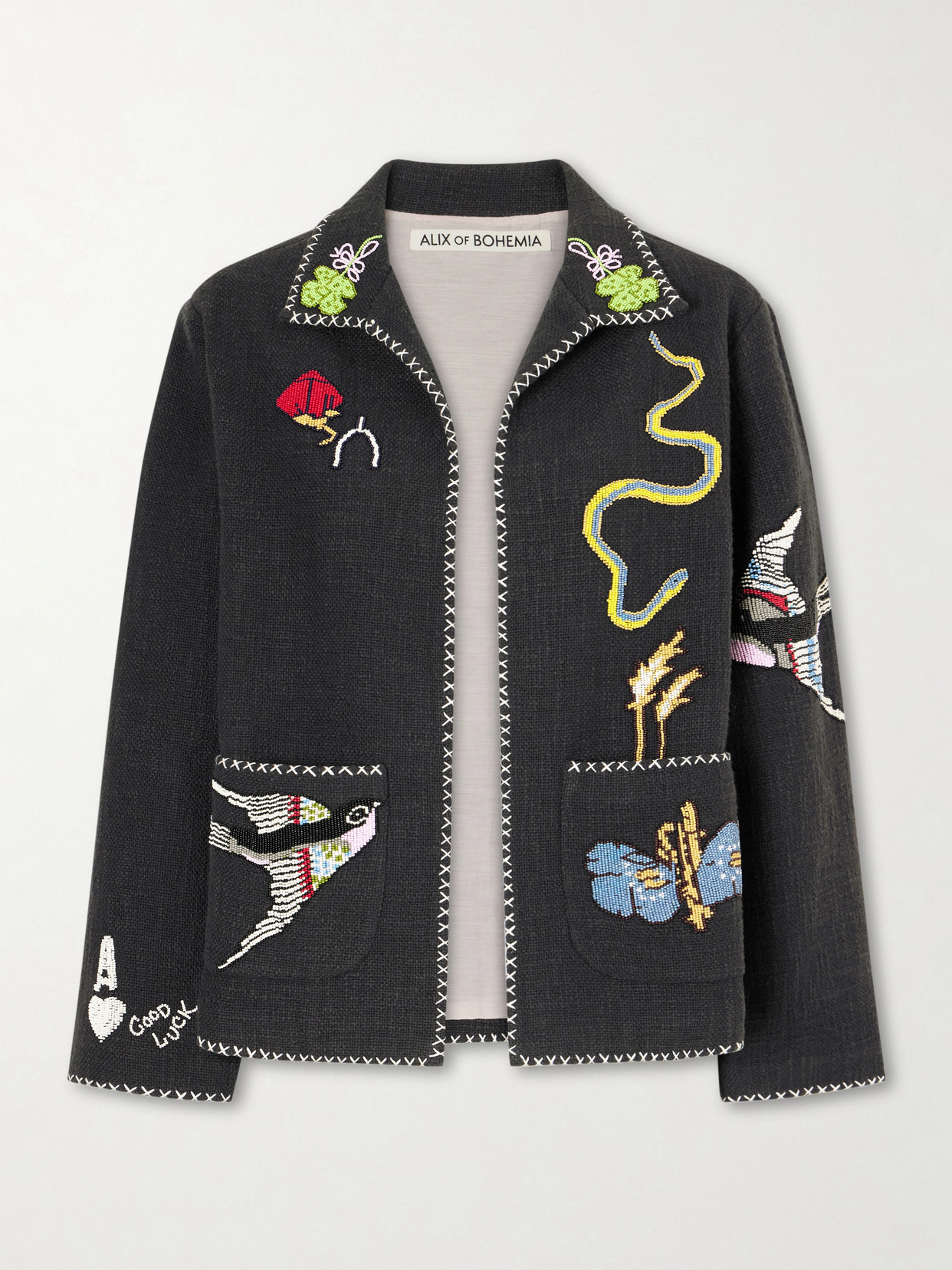 Alix Of Bohemia Francis Bead-embellished Cotton-canvas Jacket In Black
