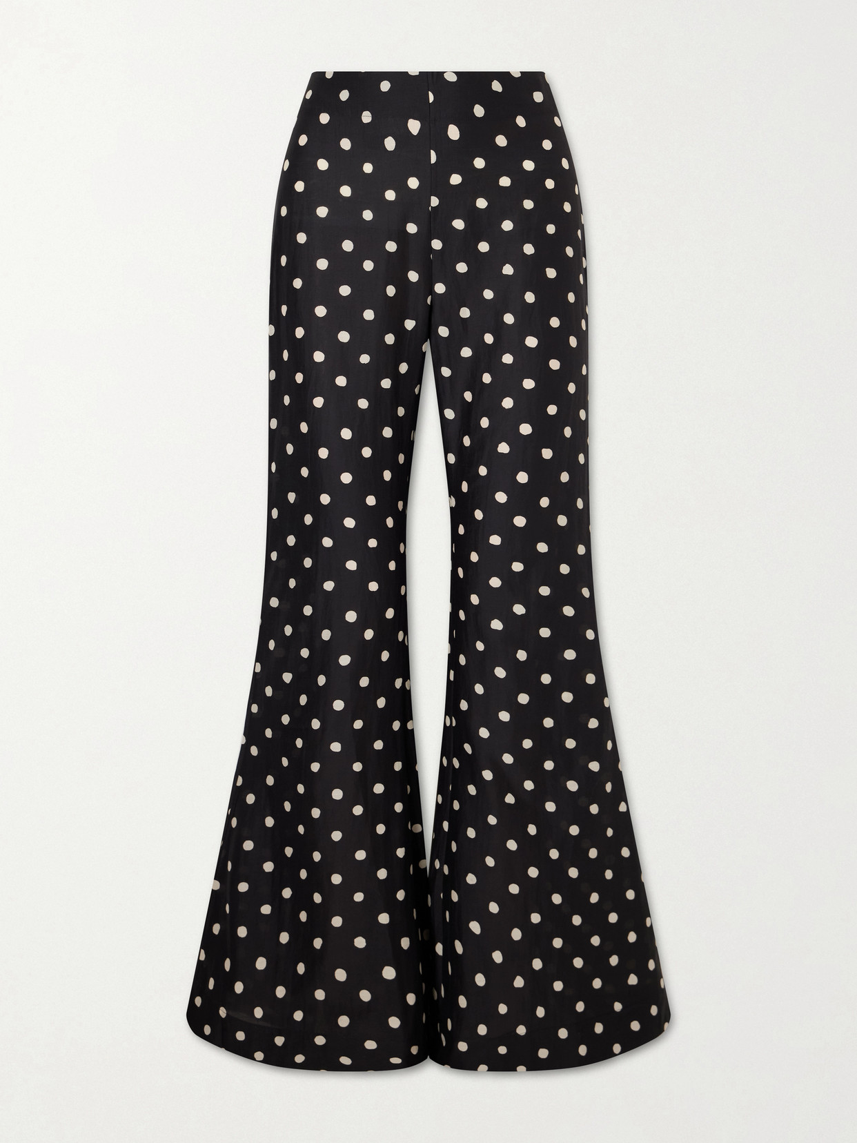 Alix Of Bohemia Farah Polka-dot Cotton And Silk-blend Flared Pants In Black
