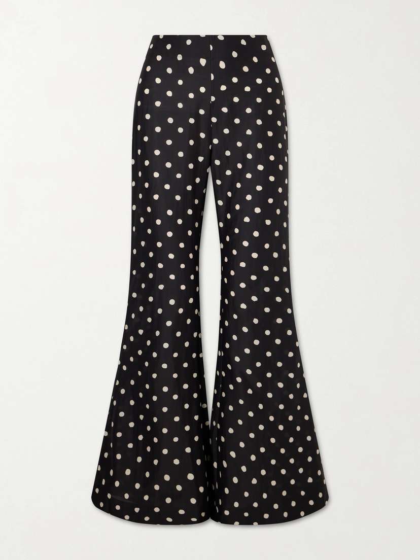 ALIX OF BOHEMIA Farah Polka-dot Cotton And Silk-blend Flared Pants