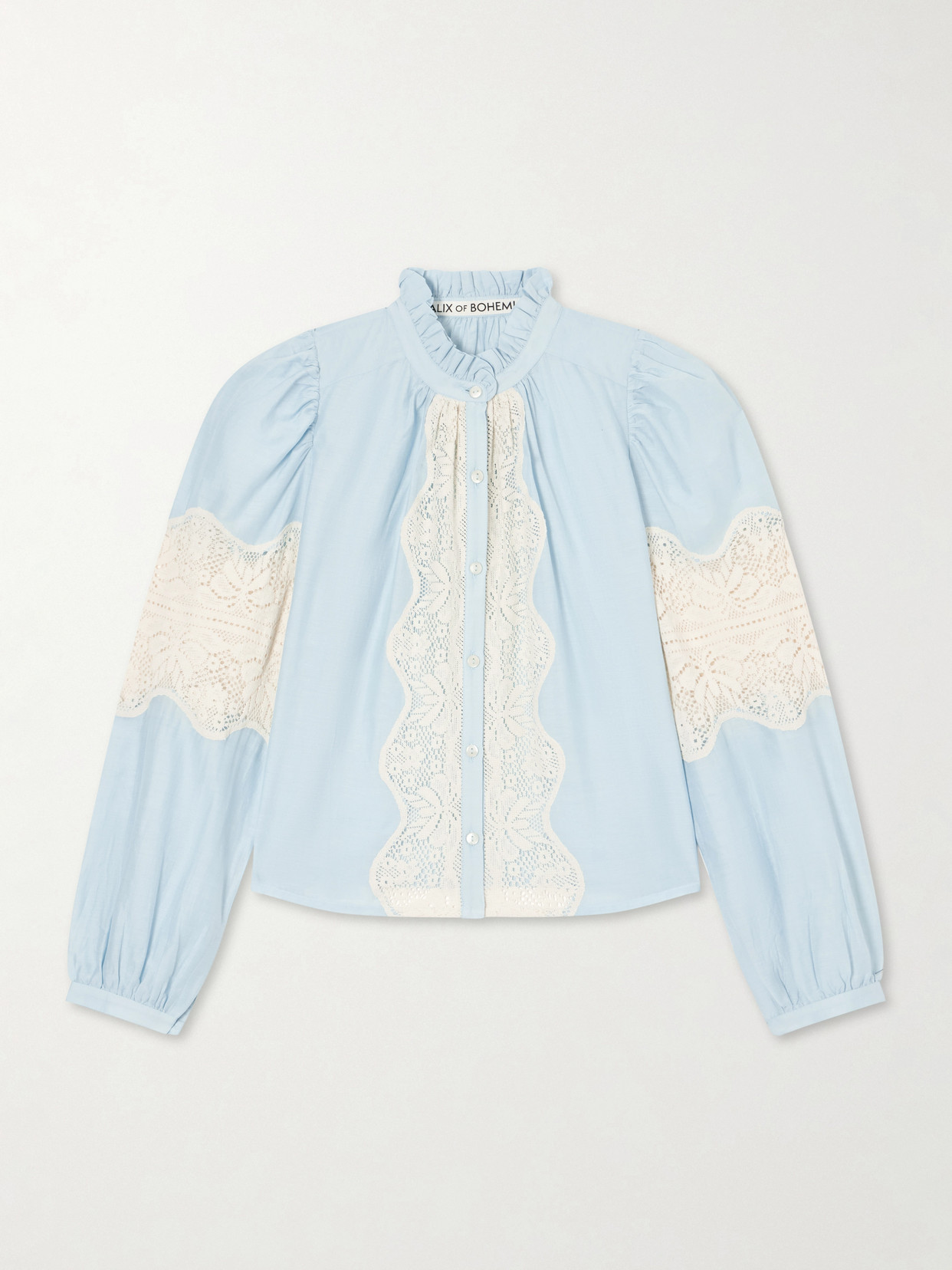 Annabel Sky Lace-Trimmed Cotton And Silk-Blend Blouse