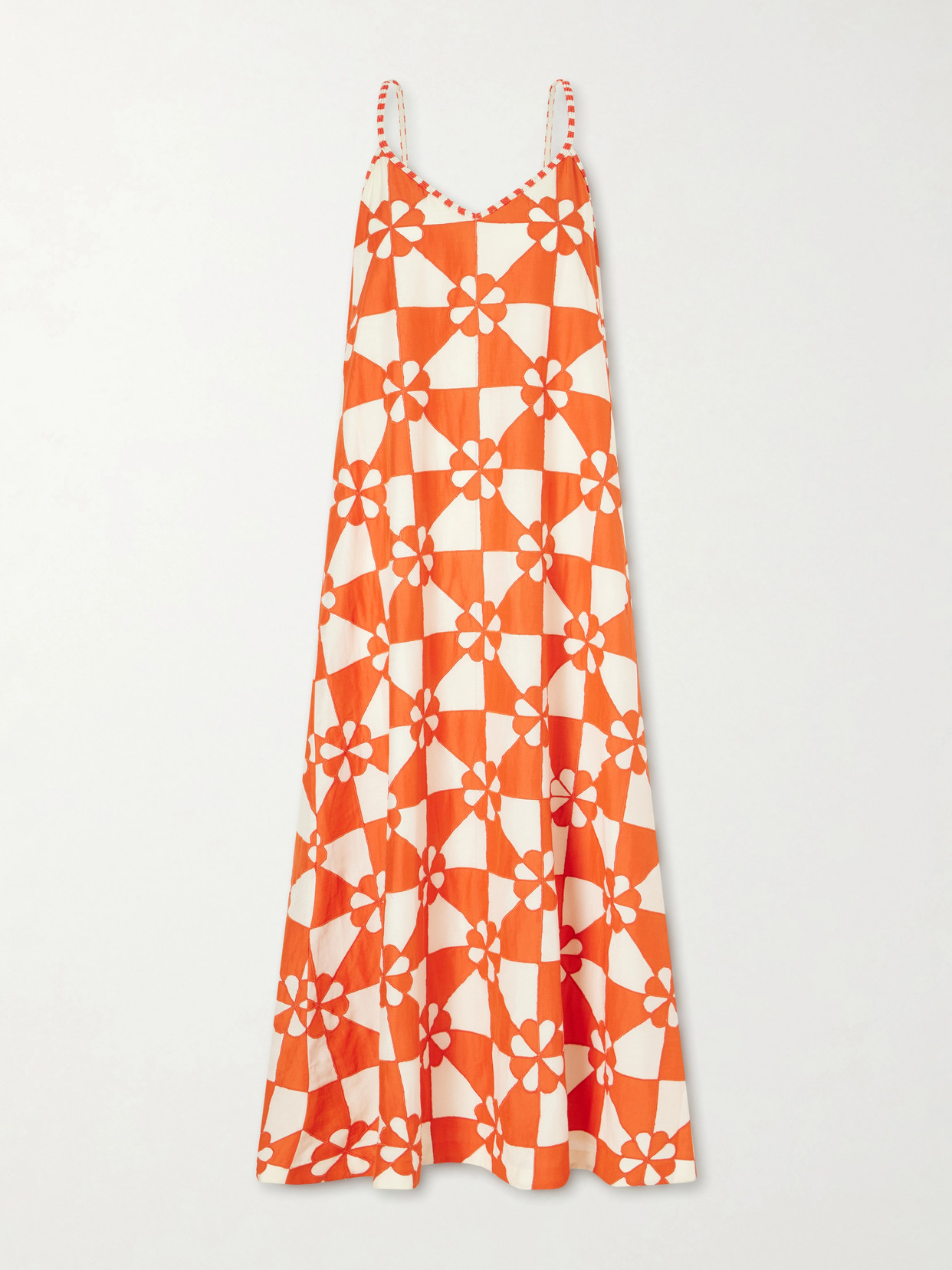 Alix Of Bohemia Spice Ibis Patchwork Bead-embellished Cotton And Silk-blend Midi Dress In Orange