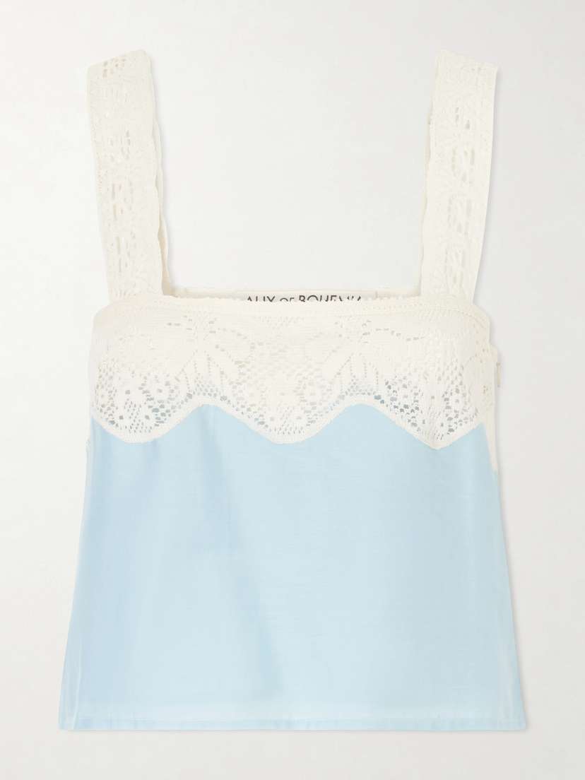 ALIX OF BOHEMIA Mia Sky Prima Cotton And Silk-blend Lace-trimmed Tank Top