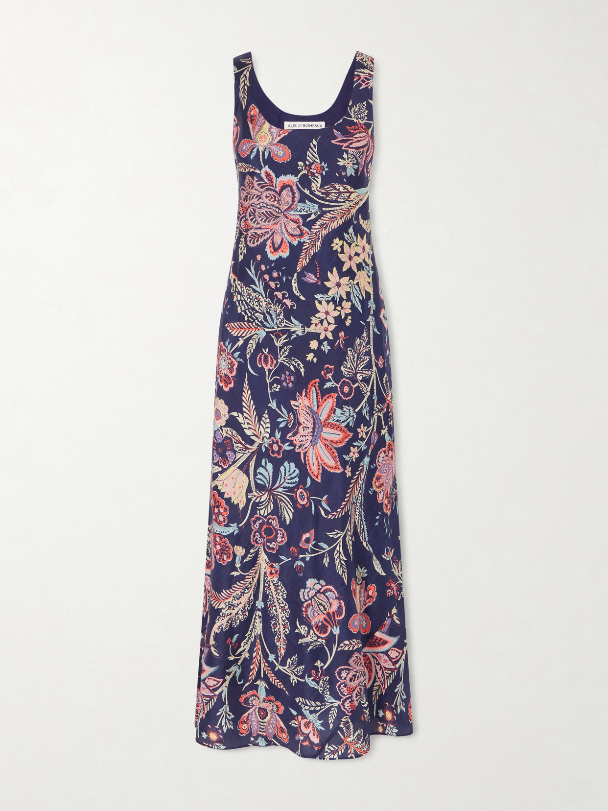 Alix Of Bohemia Adele Mist Quatre Floral Patterned Silk Midi Dress In Blue