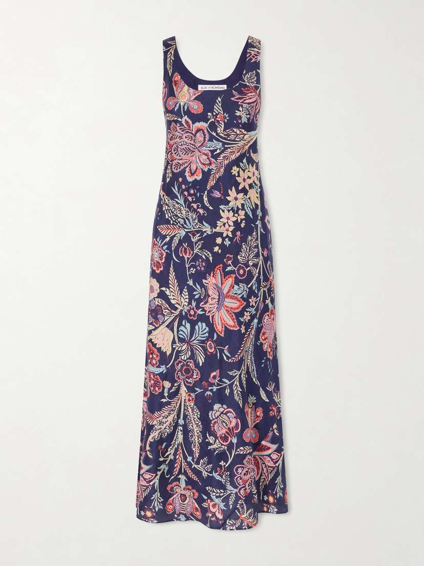 ALIX OF BOHEMIA Adele Mist Quatre Floral Patterned Silk Midi Dress