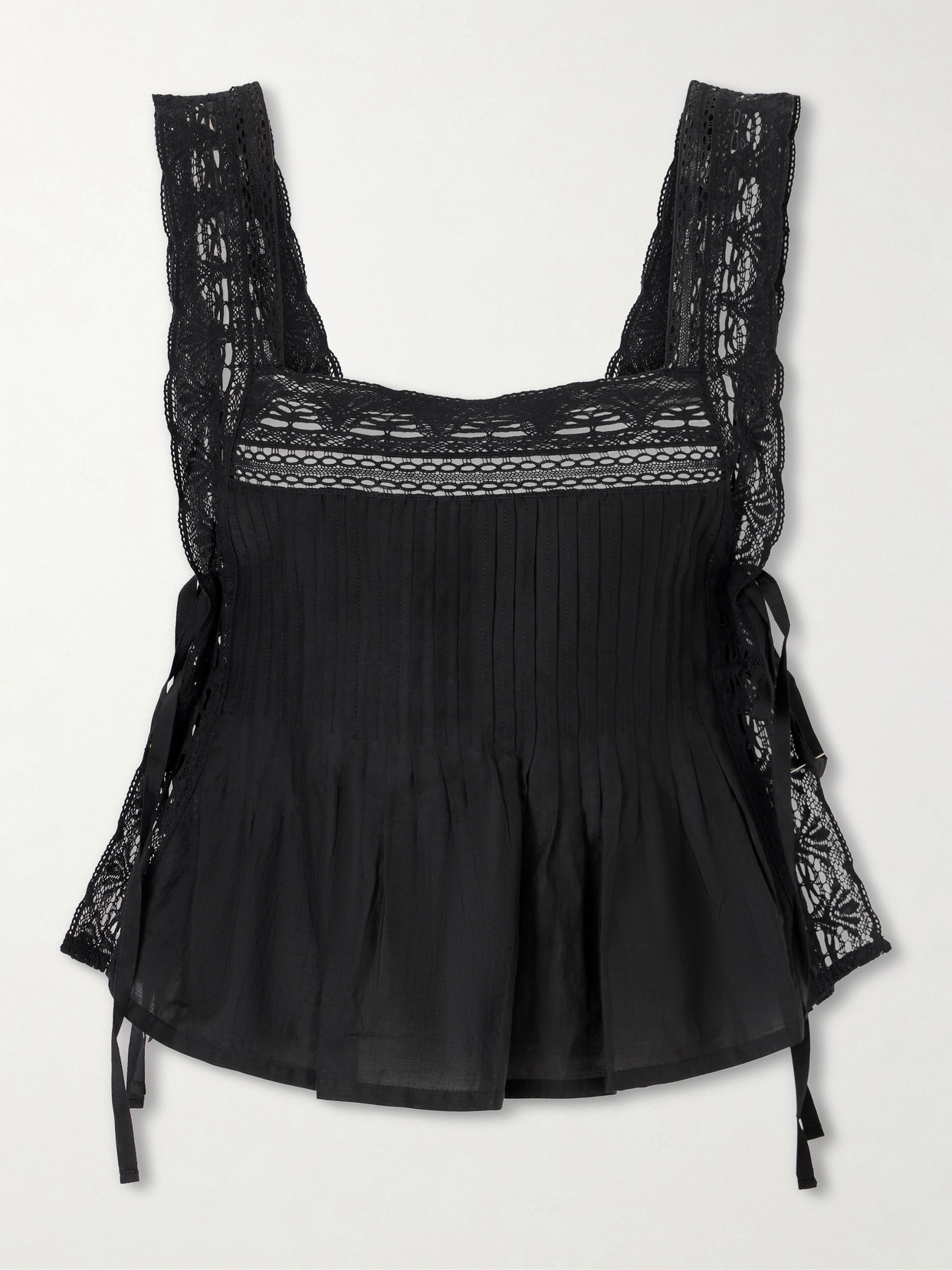 Alix Of Bohemia Mia Sky Prima Cotton And Silk-blend Lace-trimmed Tank Top In Blue