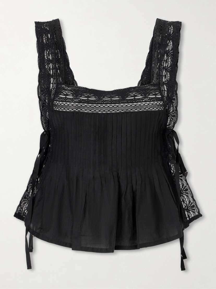 ALIX OF BOHEMIA Mia Sky Prima Cotton And Silk-blend Lace-trimmed Tank Top