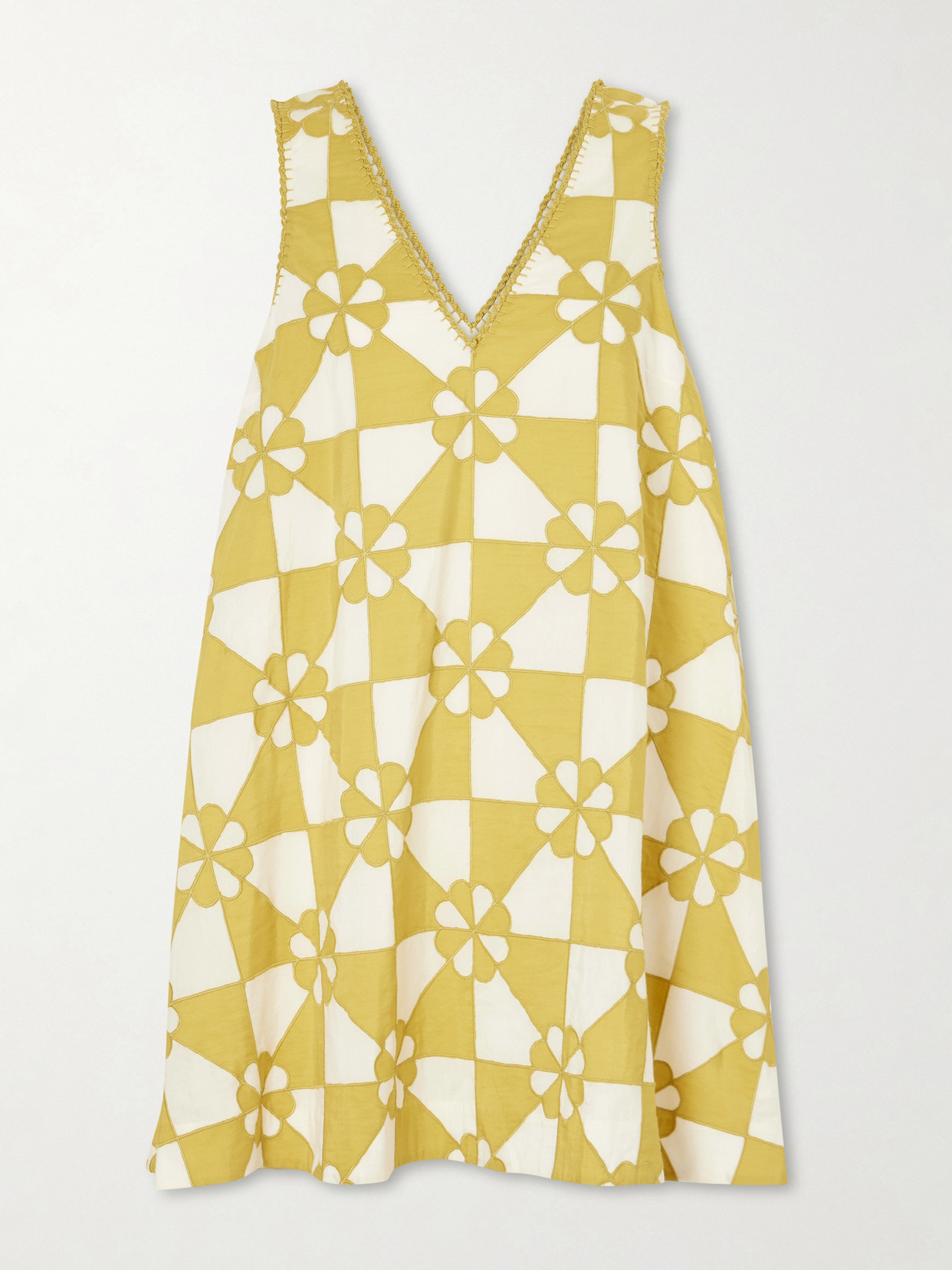 Alix Of Bohemia Soleil Patchwork Cotton And Silk-blend Mini Dress In Yellow