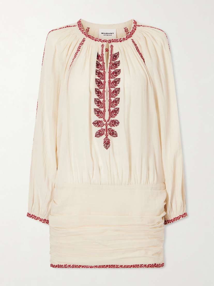 Marant Étoile Ludy Floral-embroidered Organic Cotton Mini Dress