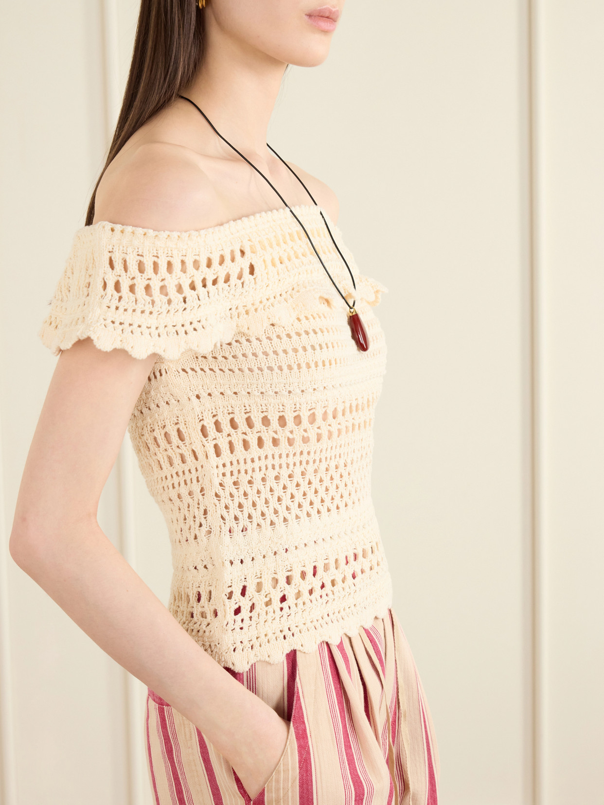 Isabel Marant Étoile Zaelle Off The Shoulder Crochet Top In Neutral