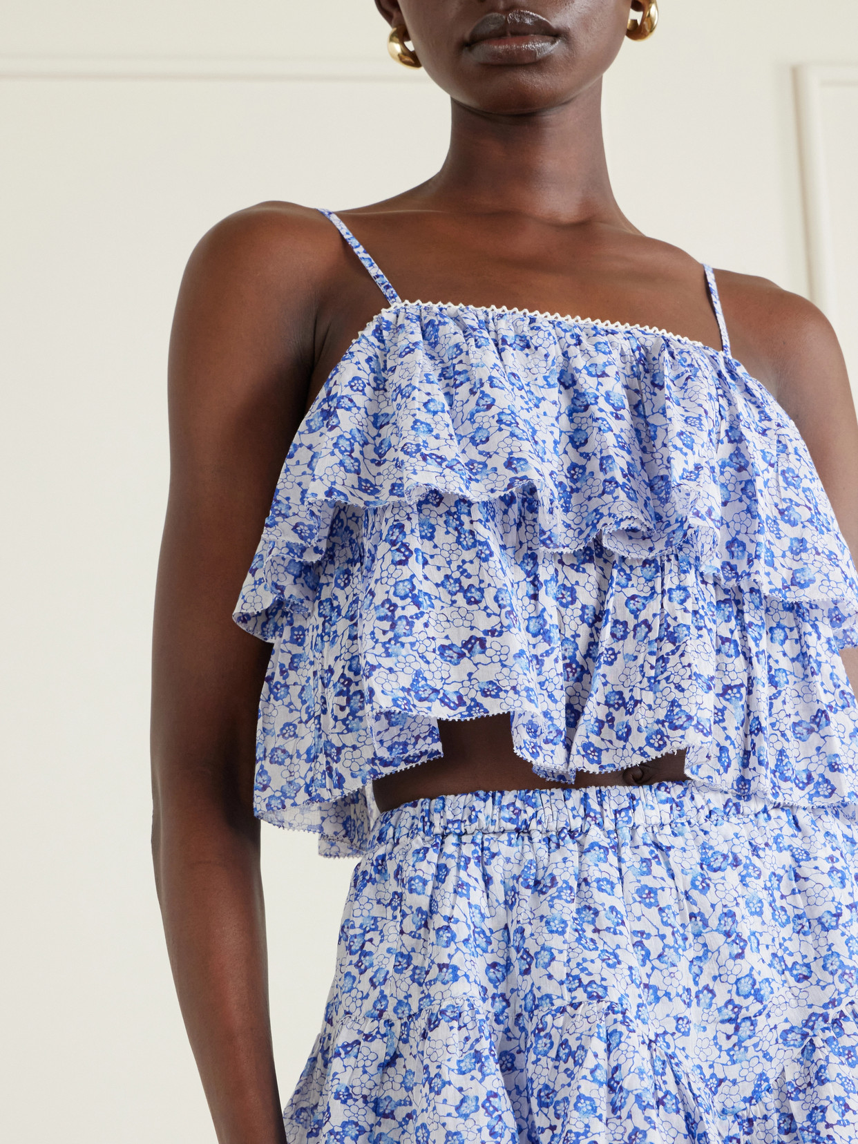 Marant Étoile - Erisa Ruffled Floral-Print Organic Cotton Cami