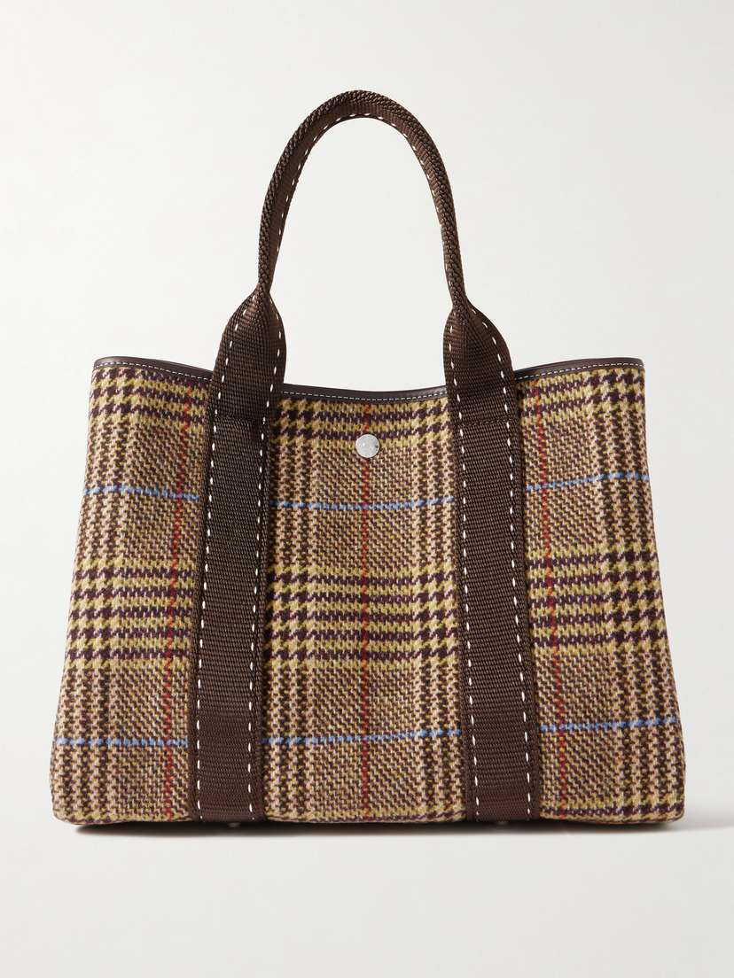 RUE de VERNEUIL St Paul Traversée Medium Leather- And Webbing-trimmed Checked Wool-blend Tote