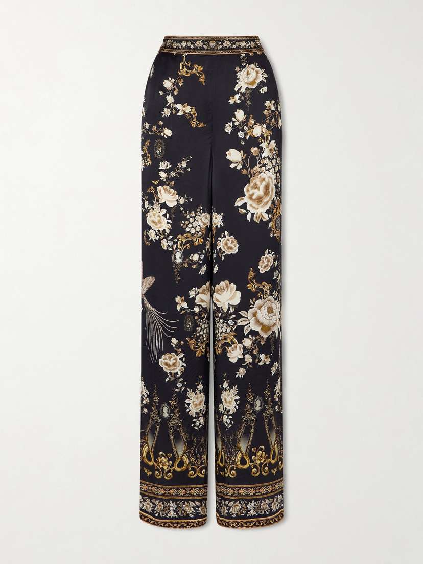Camilla Embellished Embroidered Printed Silk-satin Pants