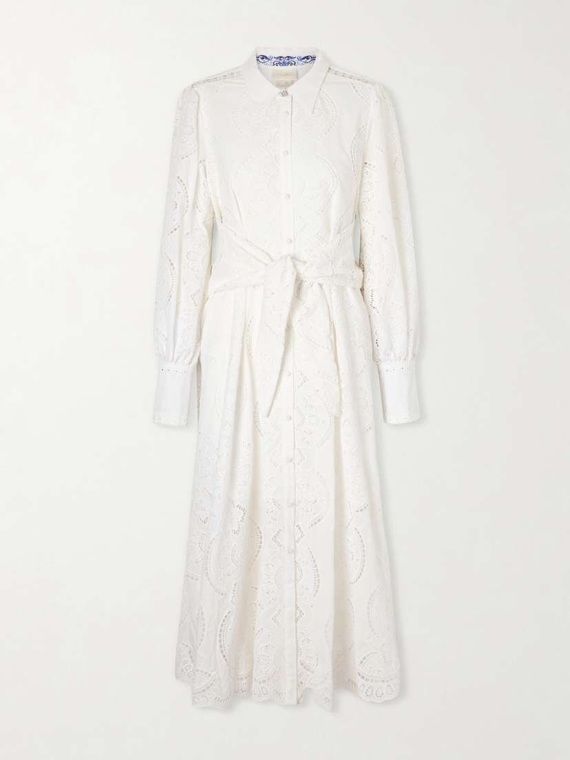 Camilla Tie-detailed Broderie Anglaise Cotton Midi Shirt Dress