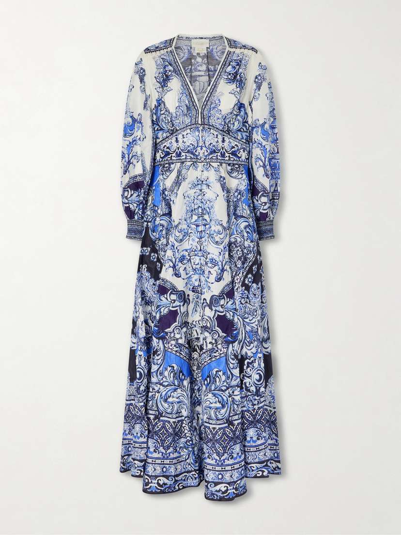 Camilla Crystal-embellished Printed Linen And Silk-blend Maxi Dress