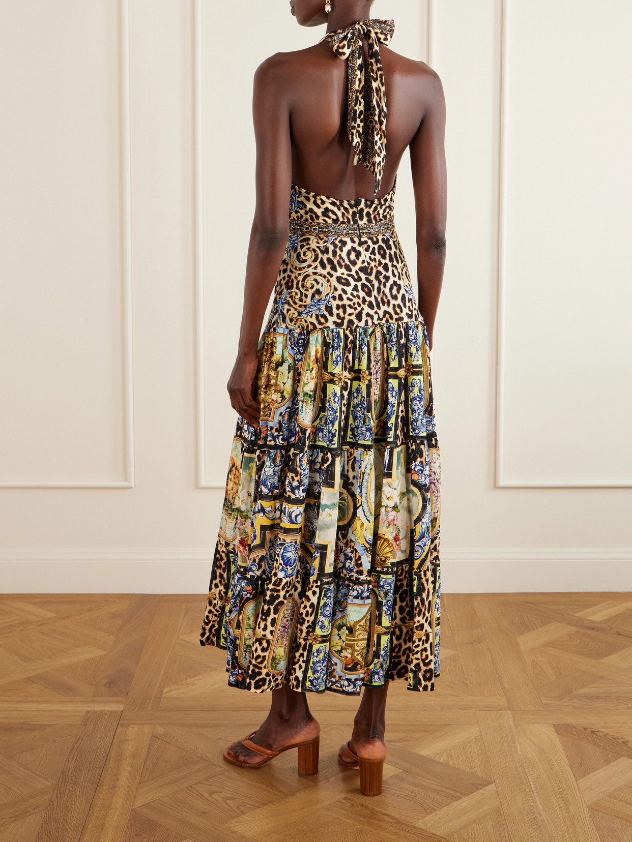 Camilla Halter Jersey Dress With Tiered Skirt Sevillian Style In Multi
