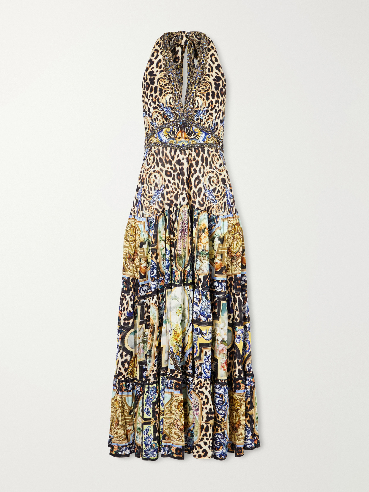 Camilla Tiered Crystal-embellished Printed Jersey Maxi Dress In Multi