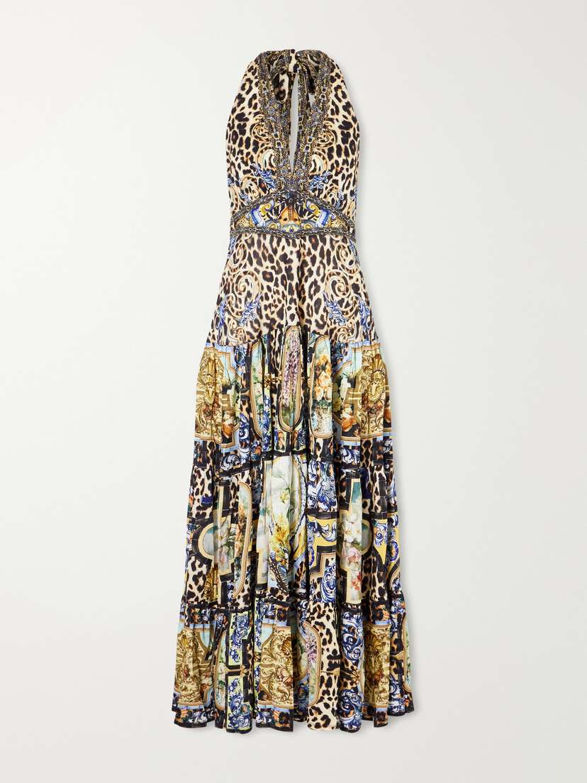 Camilla Tiered Crystal-embellished Printed Jersey Maxi Dress