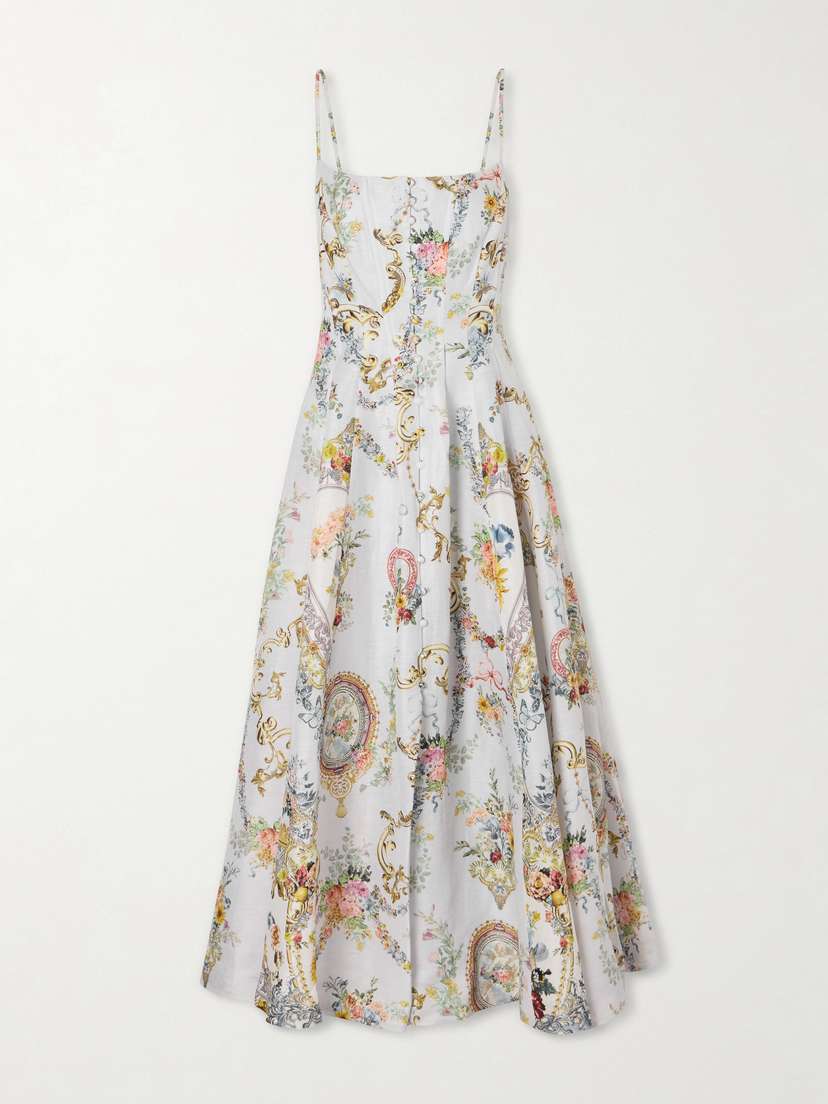 Camilla Crystal-embellished Printed Linen And Silk-blend Midi Dress