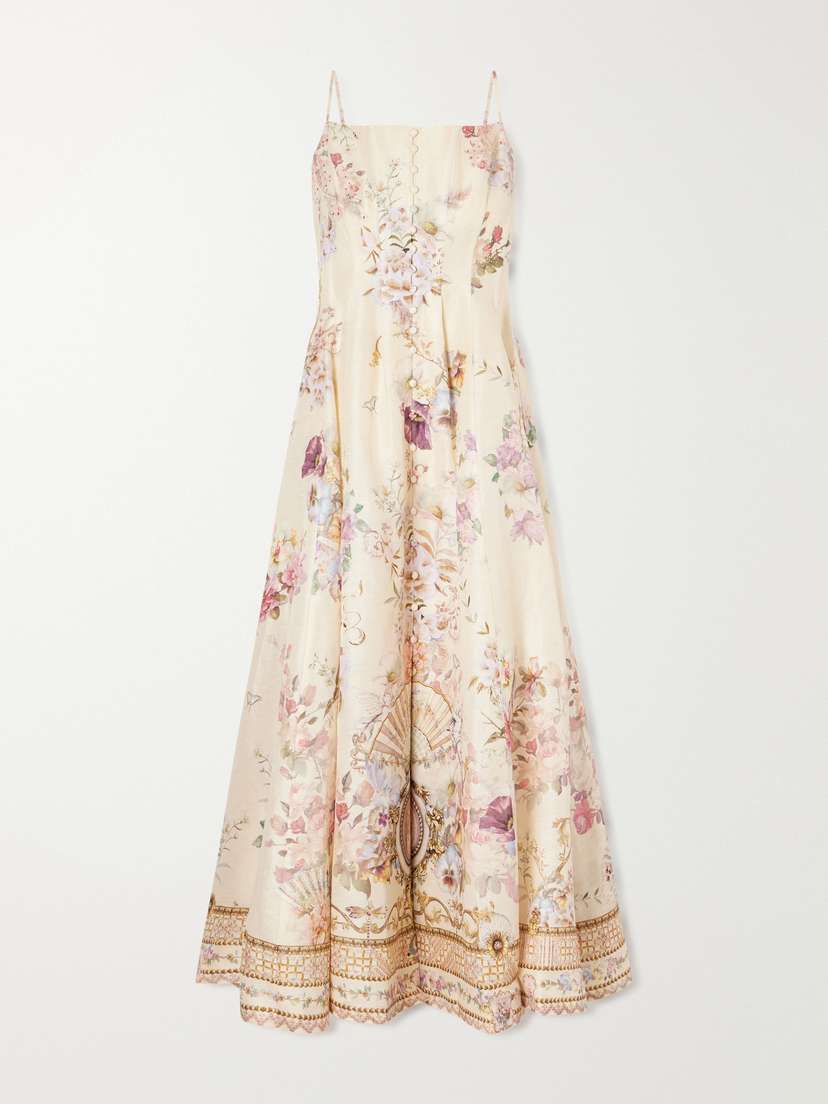 Camilla Crystal-embellished Printed Linen And Silk-blend Midi Dress