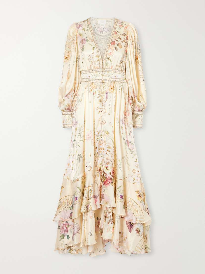 Camilla Crystal-embellished Tiered Floral-print Silk-chiffon Midi Dress