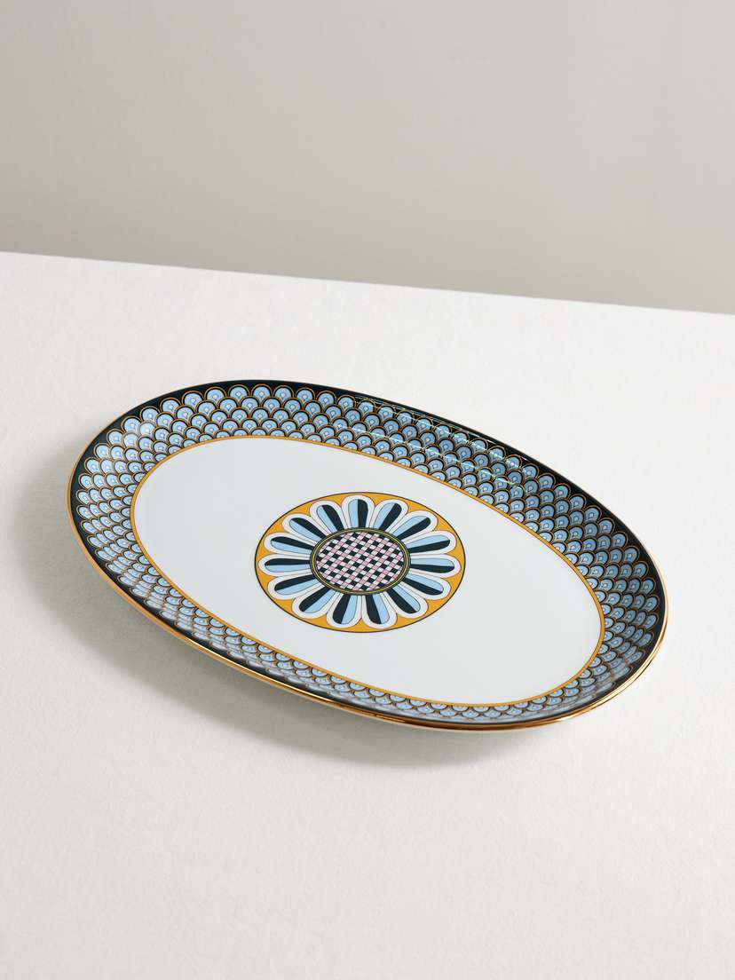 La DoubleJ Oval Gold-plated Porcelain Platter