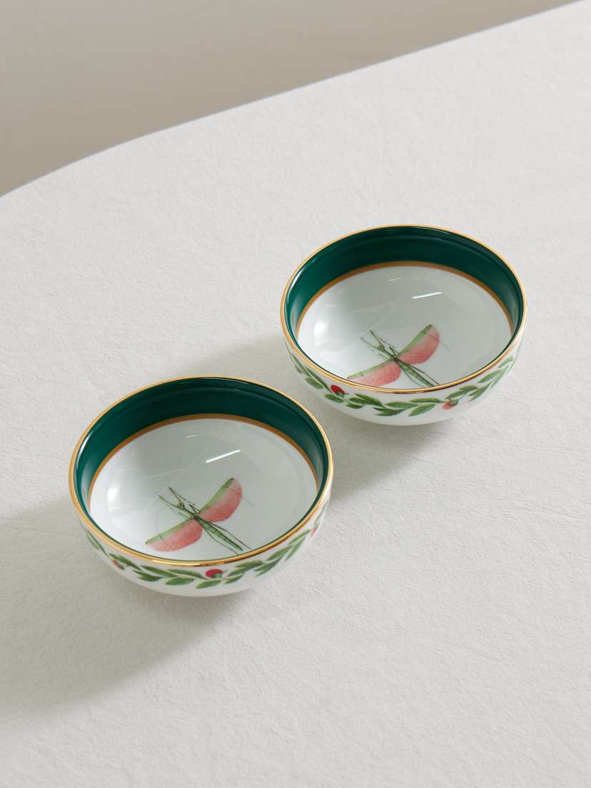 La DoubleJ Set Of Two Gold-plated Porcelain Snack Bowls