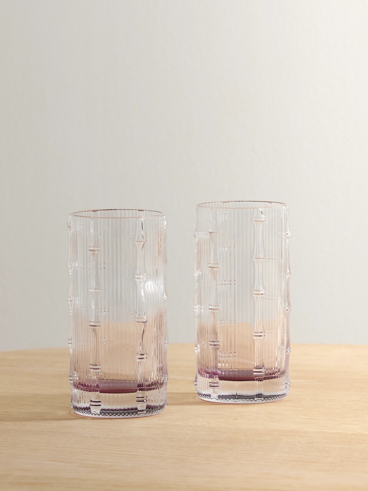 La Doublej Bamboo Set Of Two Crystal Highball Glasses In Pink