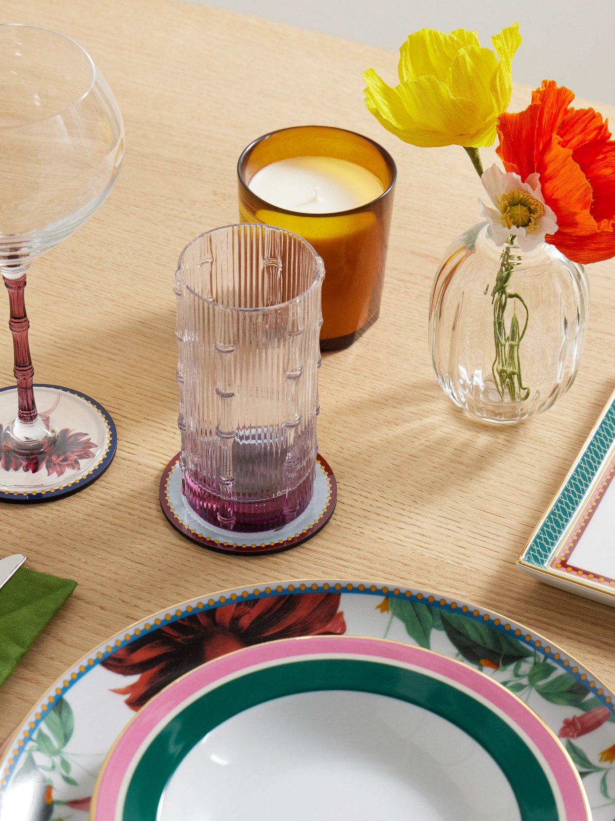 La Doublej Bamboo Set Of Two Crystal Highball Glasses In Pink