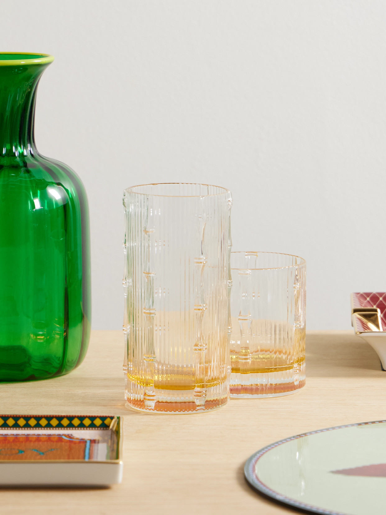 La Doublej Bamboo Set Of Two Crystal Highball Glasses In Yellow