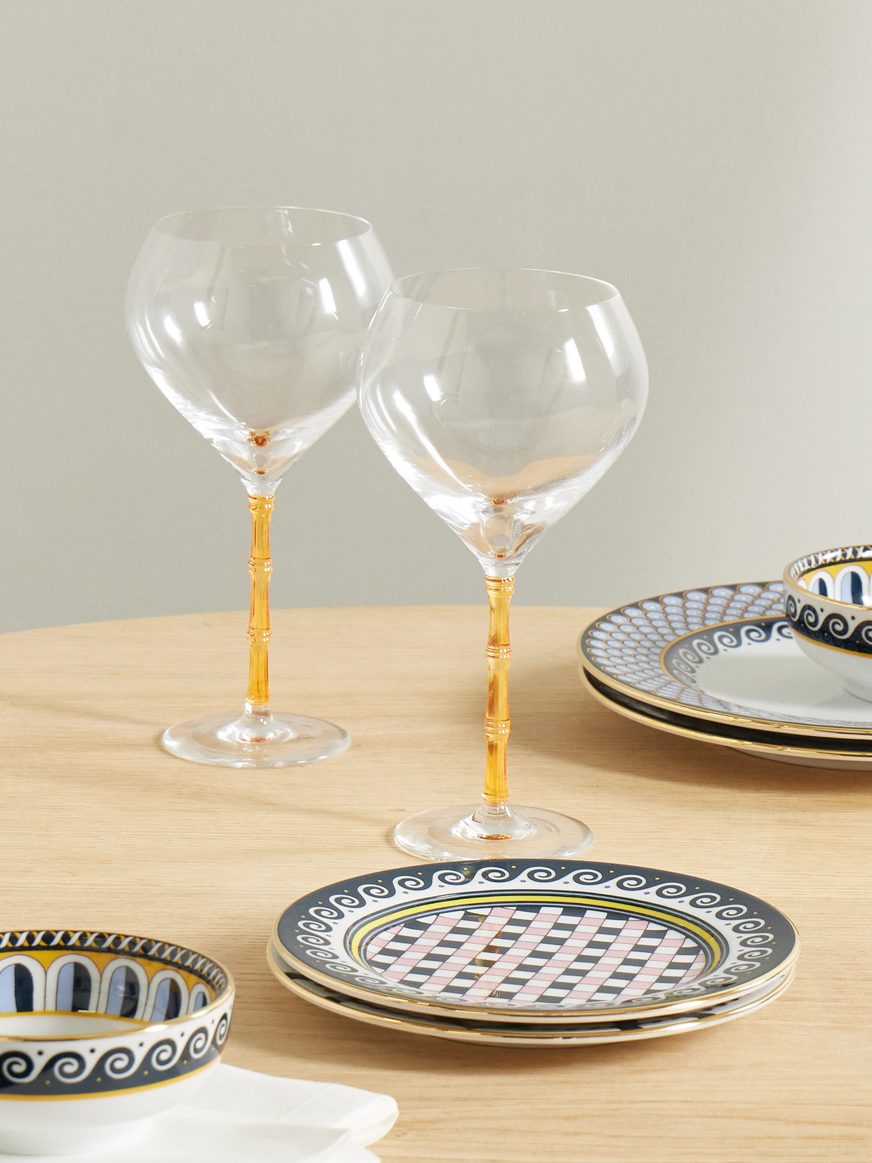 La Doublej Bamboo Balloon Set Of Two Crystal Glasses In Yellow