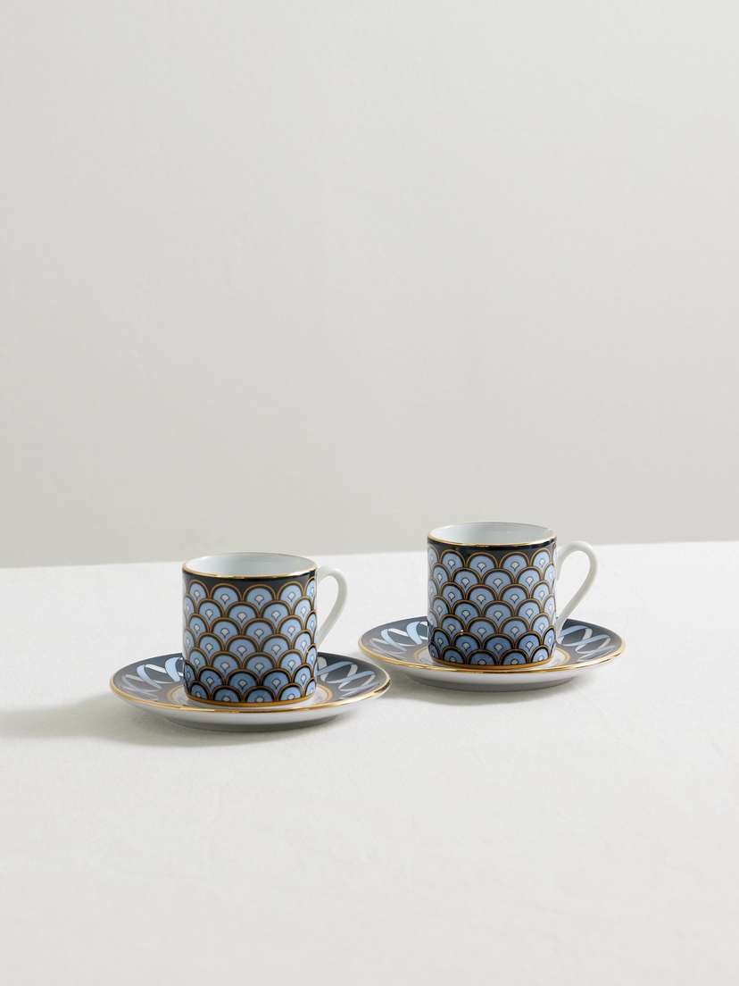 La DoubleJ Impero Set Of Two Gold-plated Porcelain Espresso Cups And Saucers