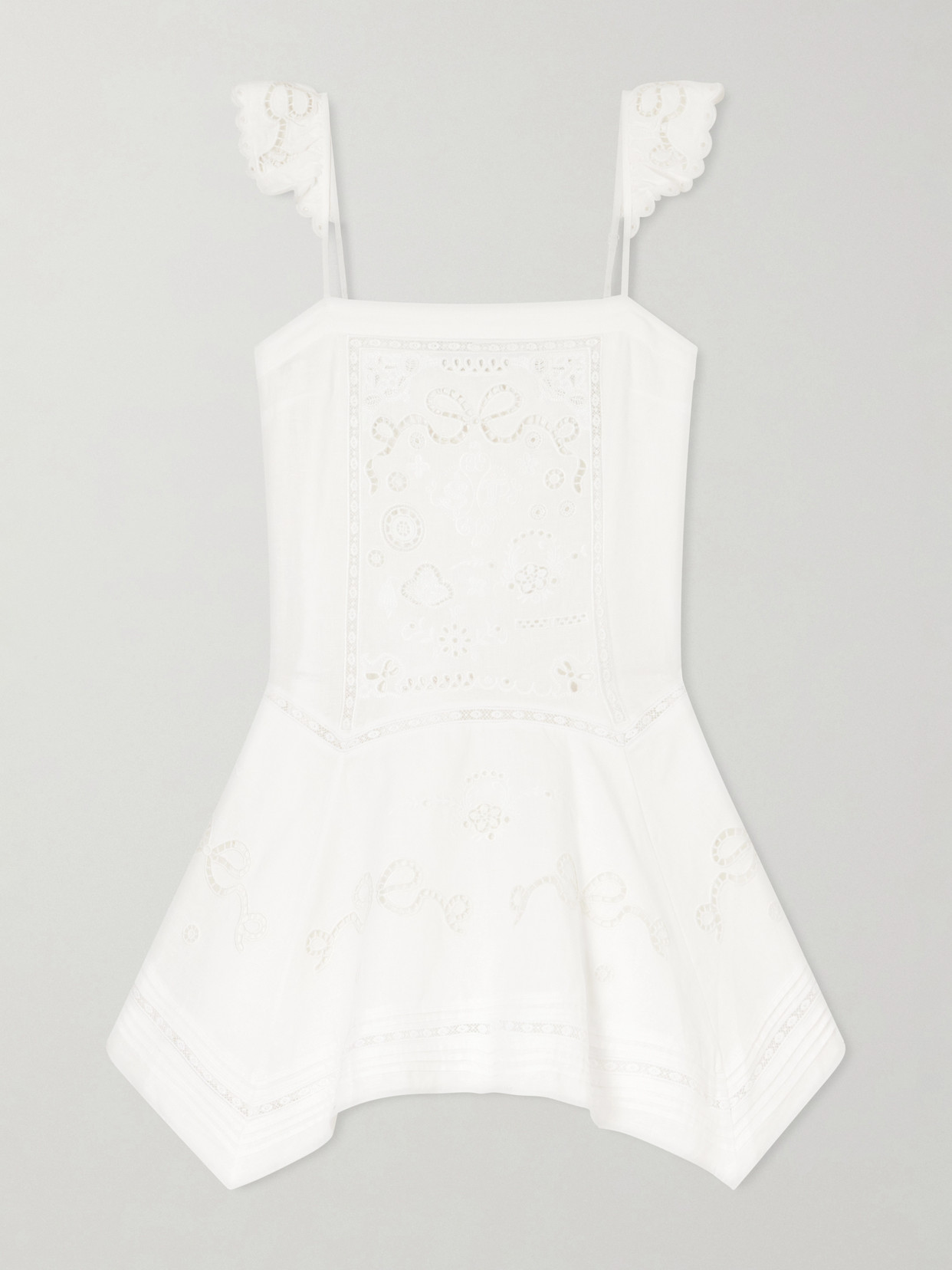 Self-portrait Asymmetric Embroidered Linen And Cotton-blend Midi Dress In White