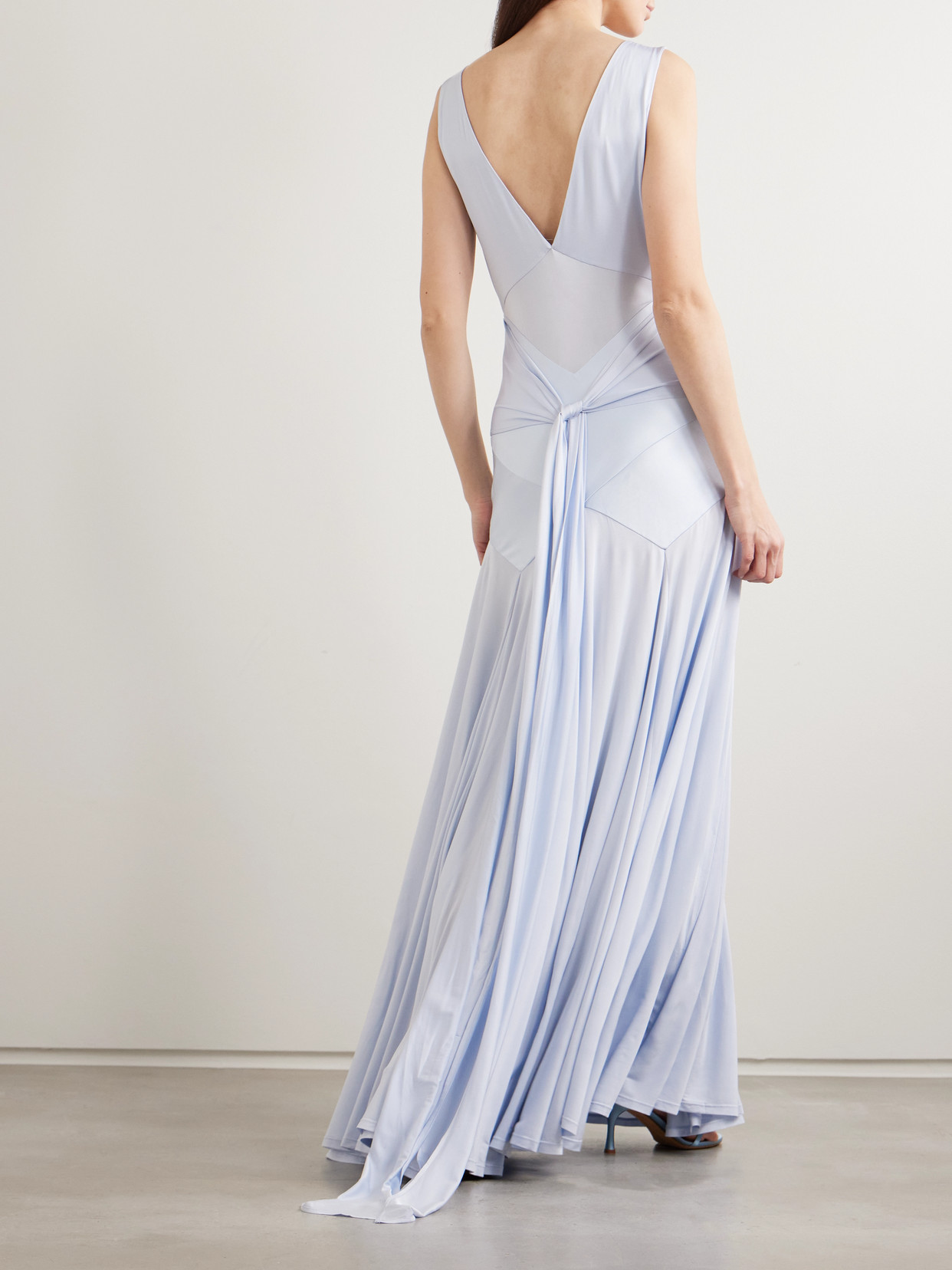 Self-portrait Abito Lungo Celeste Con Schiena Scoperta Self Portrait In Blue