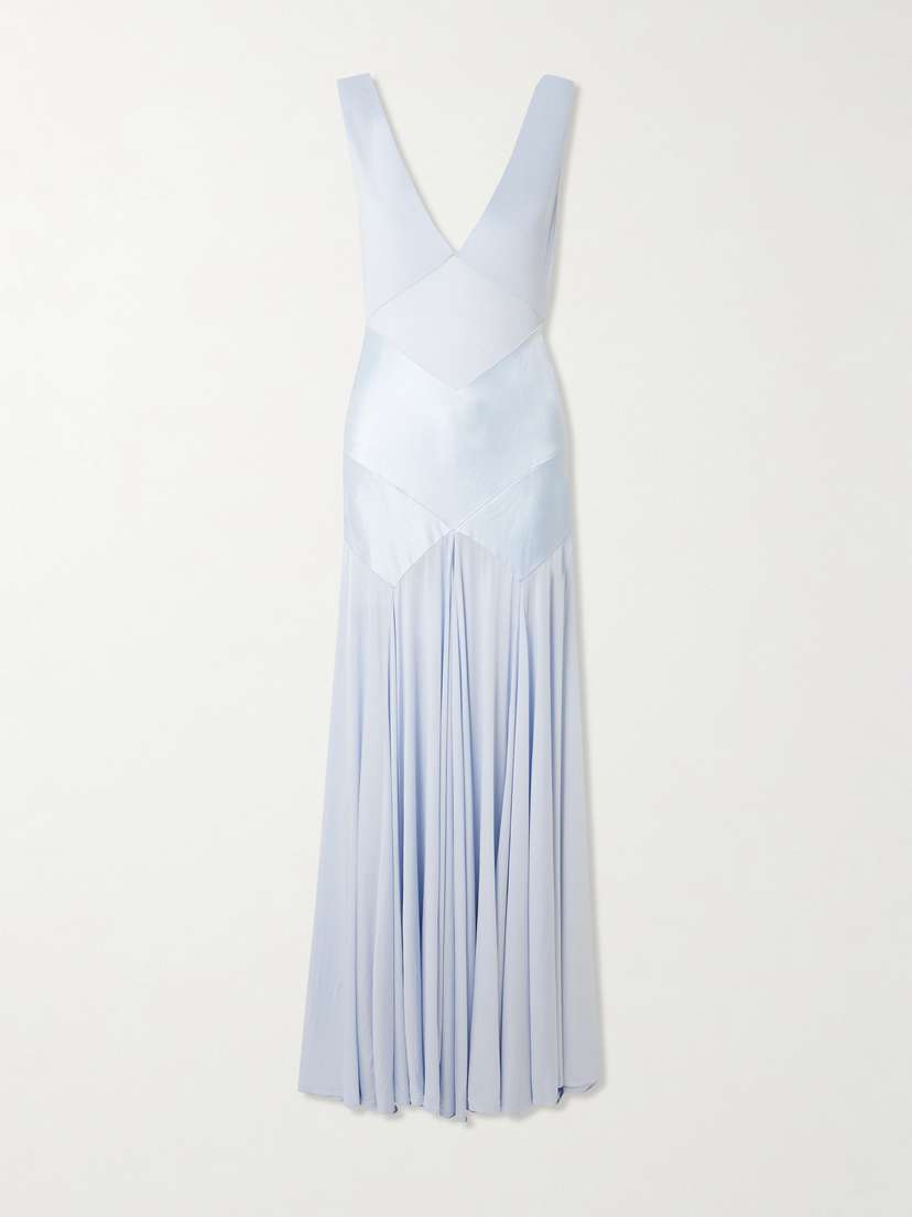 Self-Portrait Pleated Paneled Satin And Stretch-jersey Maxi Dress