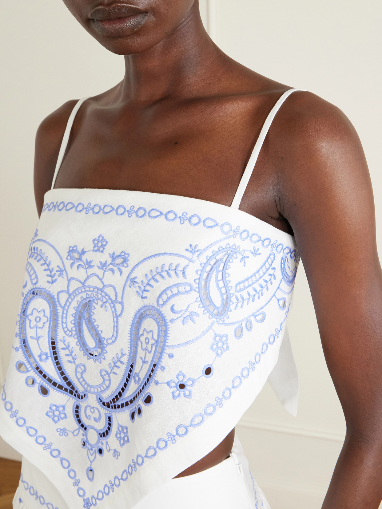 Asymmetric Embroidered Linen And Cotton-Blend Top
