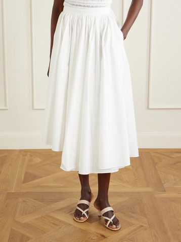 self-portrait Asymmetric gathered cotton-poplin midi skirt